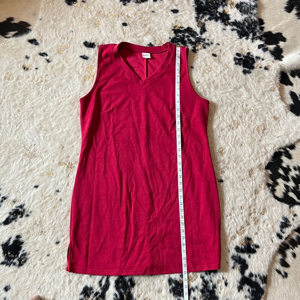 Sleeveless V-Neck Knit Tank Dress - Raspberry - Picture 2 of 7